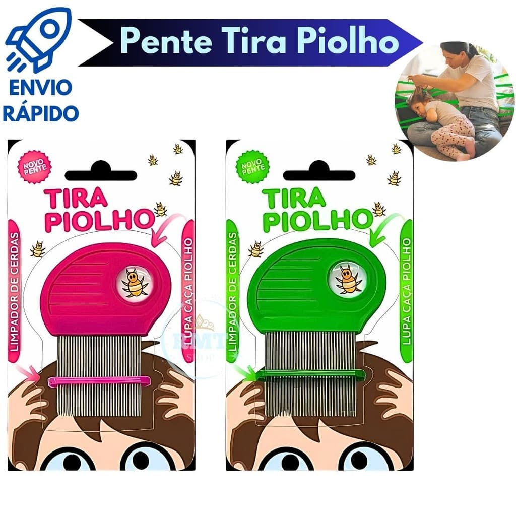 Pente Tira Piolho Lêndeas Com Limpador De Cerdas E Lupa Adulto Infantil