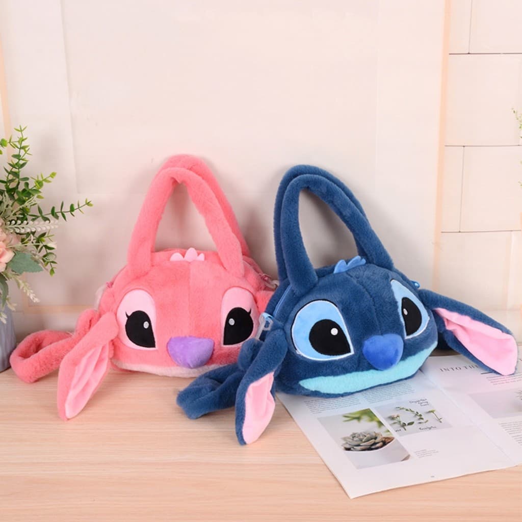 Mochila Pelúcia Stitch Bolsa de Pelúcia Fofa Bolsa de Ombro Transversal e de Mão Feminina
