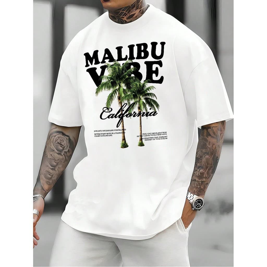 Camiseta Masculina Streetwear 100% Algodão Estampada Malibu Vibes Camisa Unissex Premium