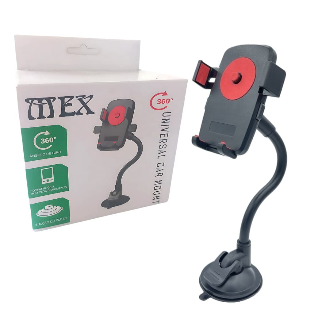 Suporte Veicular Universal C1023 Celular e GPS Ventosa Forte Rotação 360 Alta fixação Compatível Smartphones vermelho