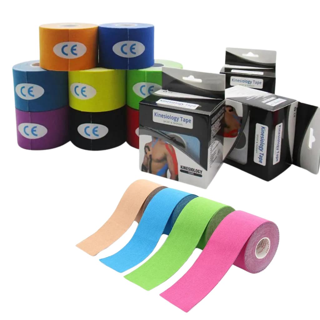 Fita Kinesio Terapêutica Esportiva Elástica 5M Adesiva para Alívio de Dor - Cores Sortidas