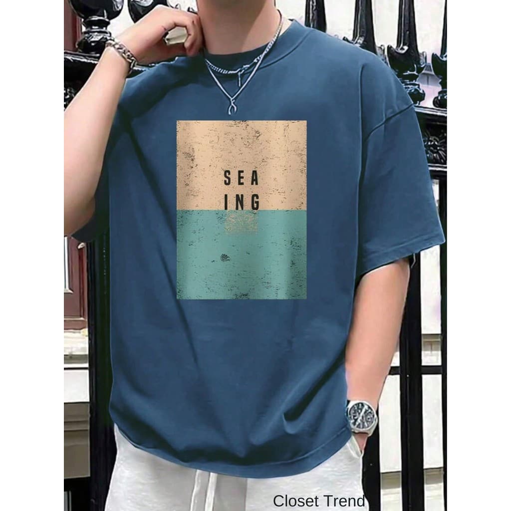 Camiseta Masculina SEAING Mar Camisa Estampada Lançamento 100% algodão