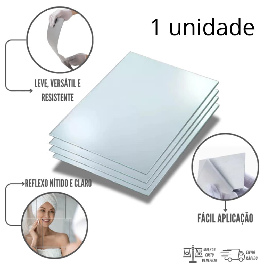 1 Uni - Espelho 30x30cm Adesivo Auto Colante Acrílico Boa Nitidez Decorativo- Quadrado best