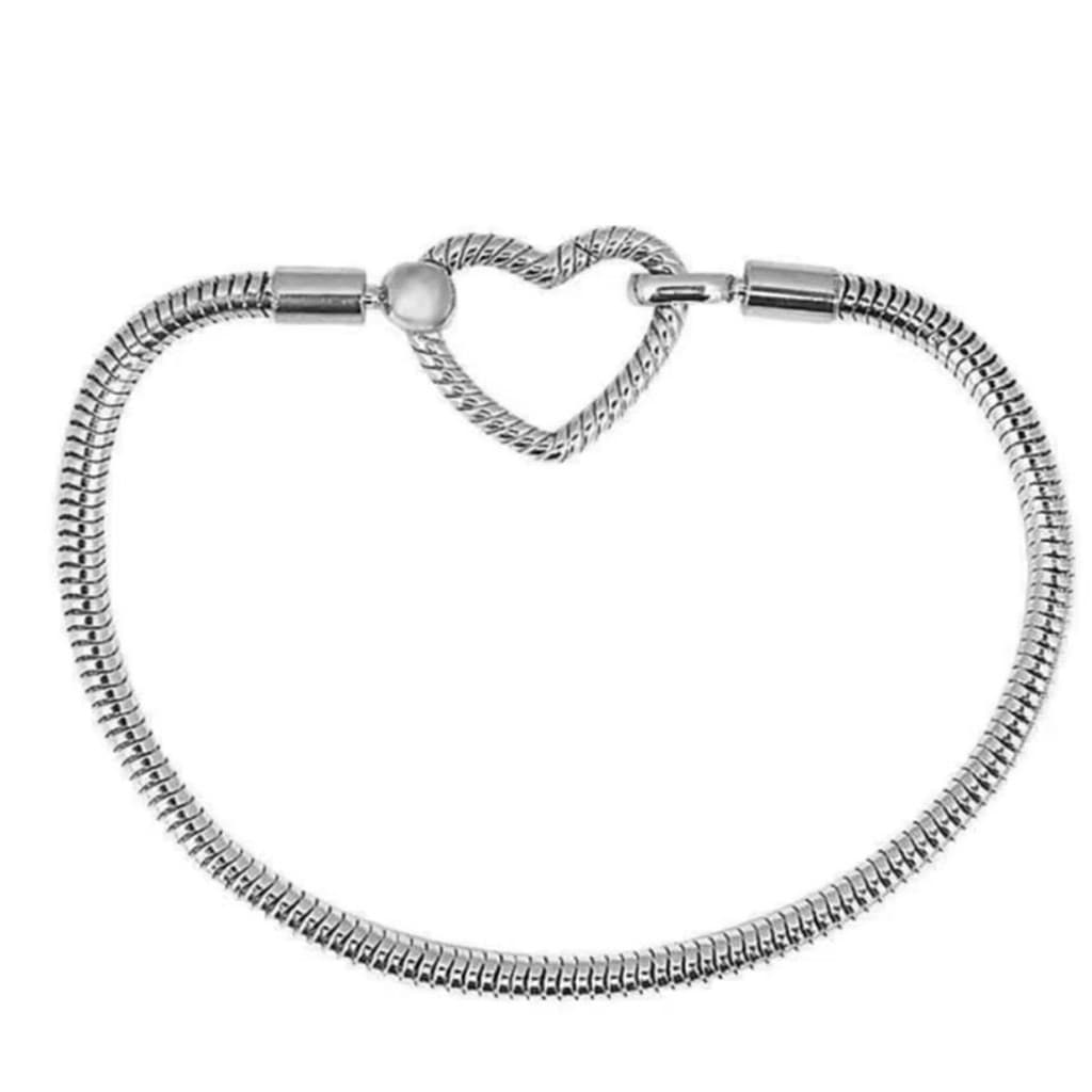 Pulseira Para Berloques Fecho Coração Vazado Aço Inoxidavel Maleável Universal