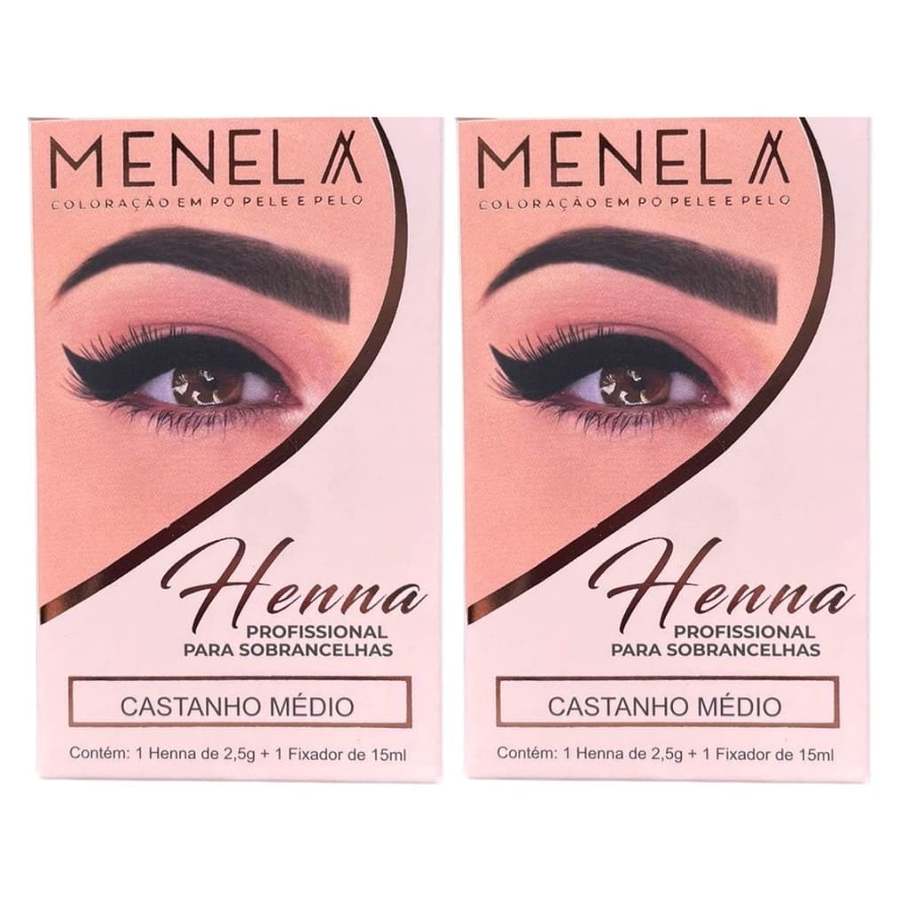 Kit 2 Hennas Castanho Médio Para Design De Sobrancelhas Menela