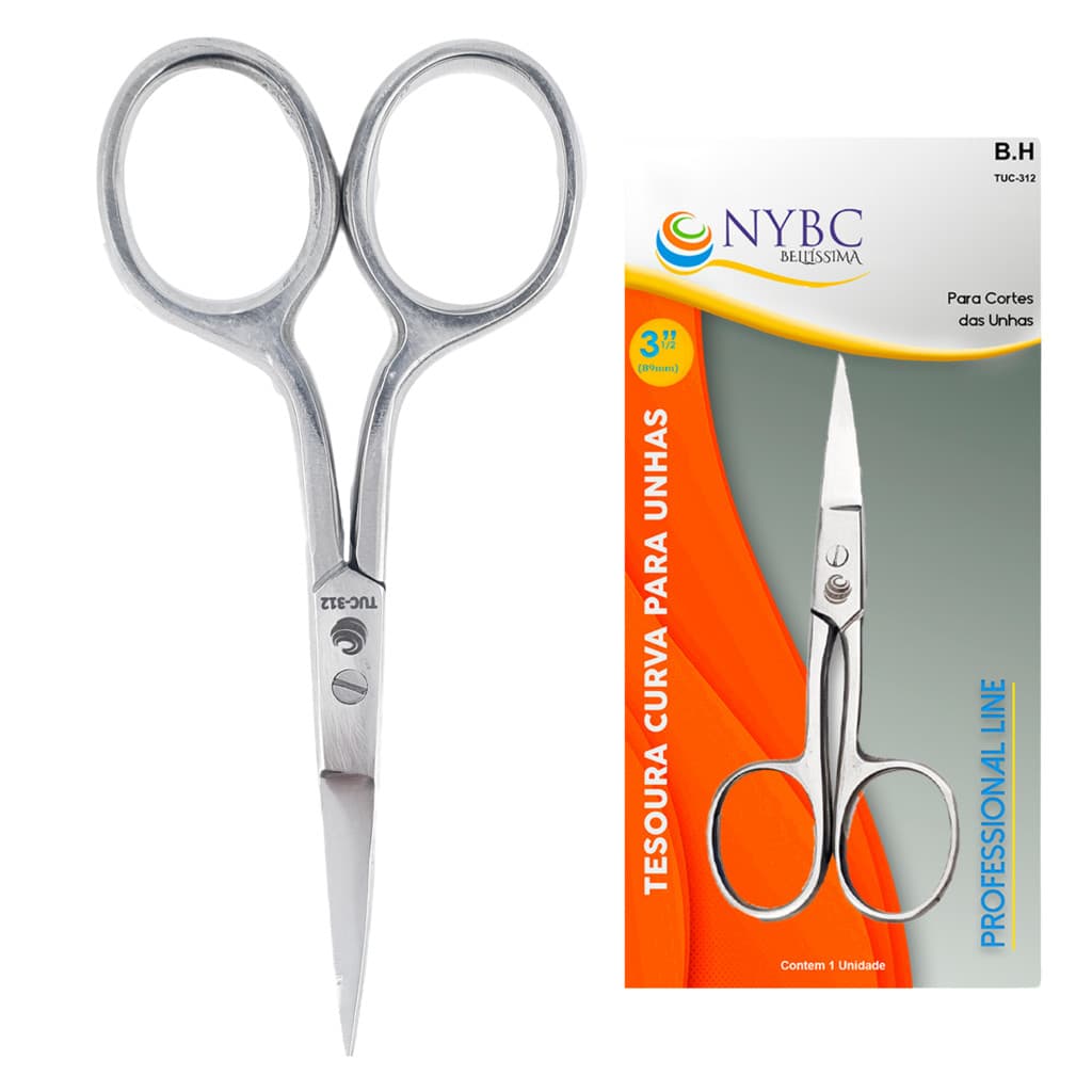 Tesoura Curva para Unhas 3 1/2" (9,2 cm) Ponta Estreita NYBC Beauty - Corte Preciso e Detalhado