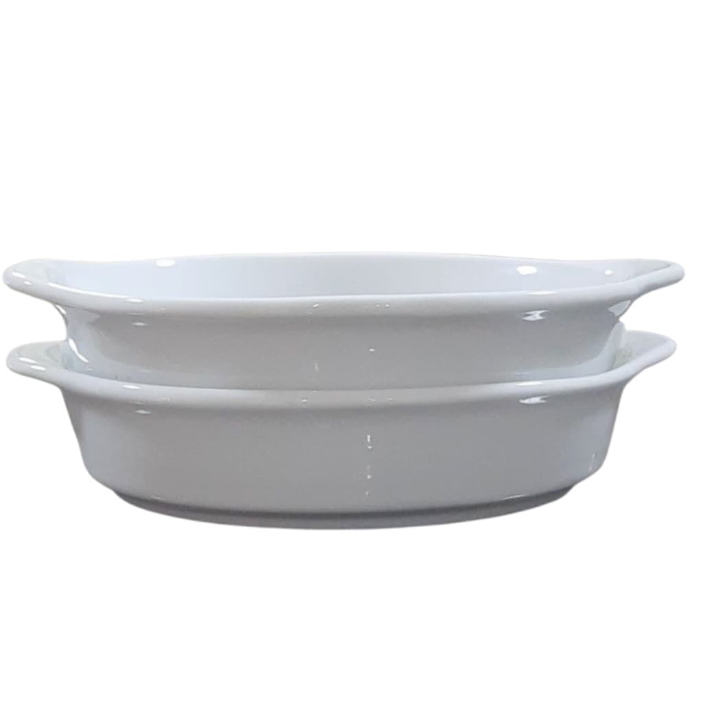Kit 2 Travessas Refratárias Redondas com alças - Porcelana branca -  (AxL) 3,5CM x 15,5CM (2)