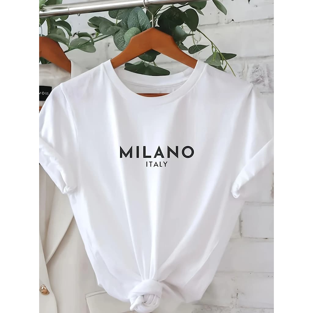 Camiseta Com Gola Redonda Estampada Com Letras, Camiseta Casual, Roupas Femininas