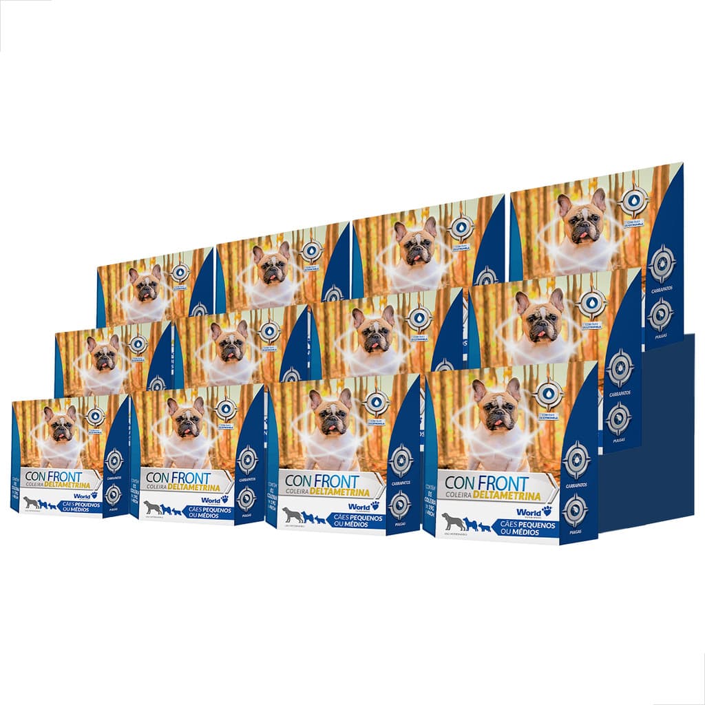 KIT 12 Unidades Coleira Comfront Antipulgas E Carrapatos Deltametrina 19g Cães Peq. Medio