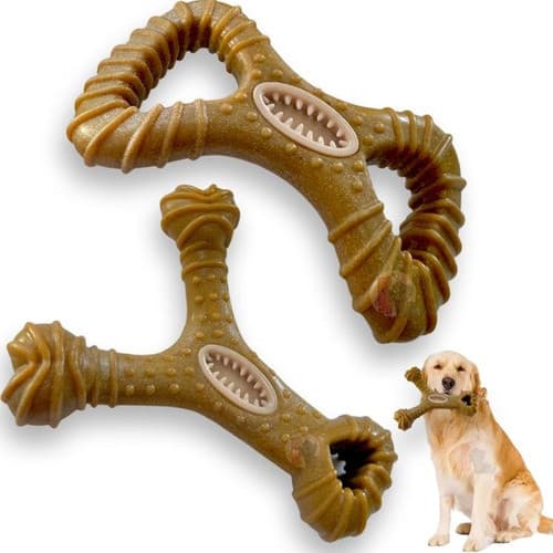 Osso Mordedor Maciço Resistente Brinquedo interativo pet Limpa dentes Fibra De Trigo Sabor Bacon