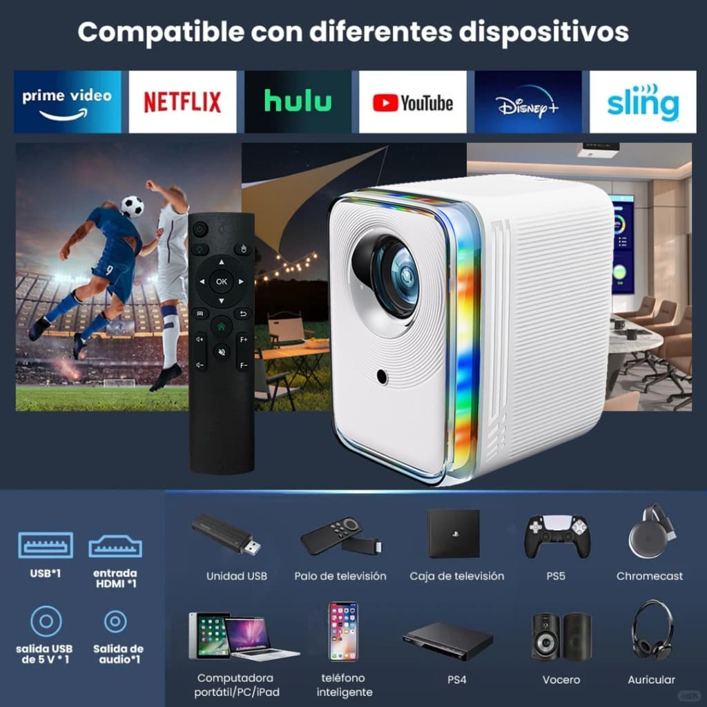 2025 Novo projetor 5G 4K HD 1080p Mobile TV B0X Xbox PS PC WiFi e Bluetooth G60 110/220