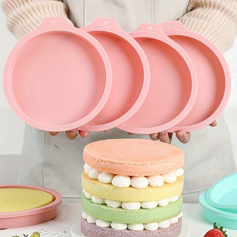 Conjunto de 4 Formas de Silicone para Bolo em Camadas, Assadeiras Redondas Antiaderentes, Formas de Silicone para Pão e