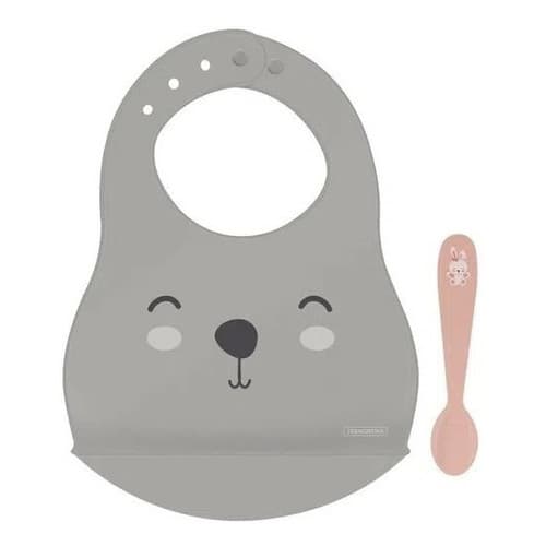 Babador Silicone E Colher Infantil Tramontina 2 Pçs Rosa