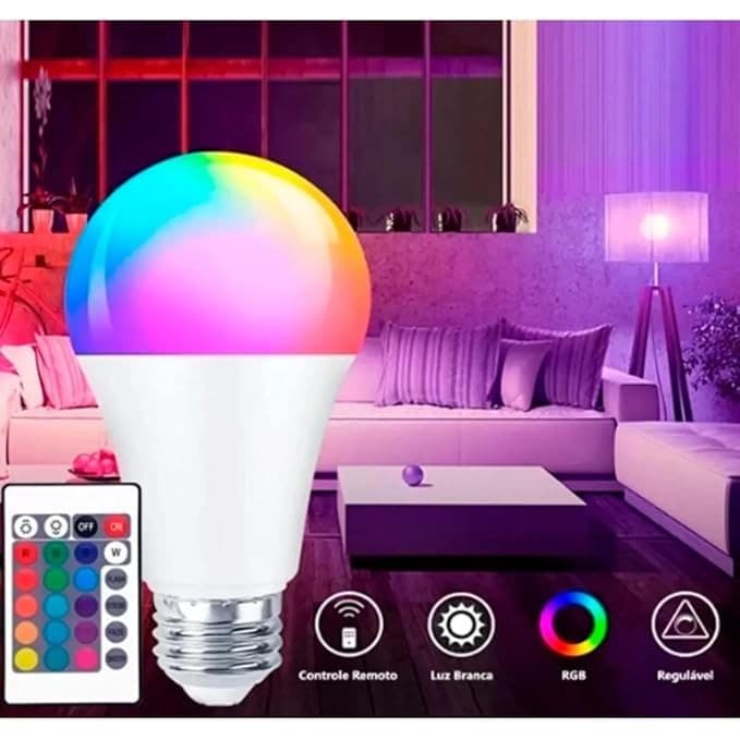 Lâmpada De Led Colorida RGB Controle Remoto Bivolt 16 Cores