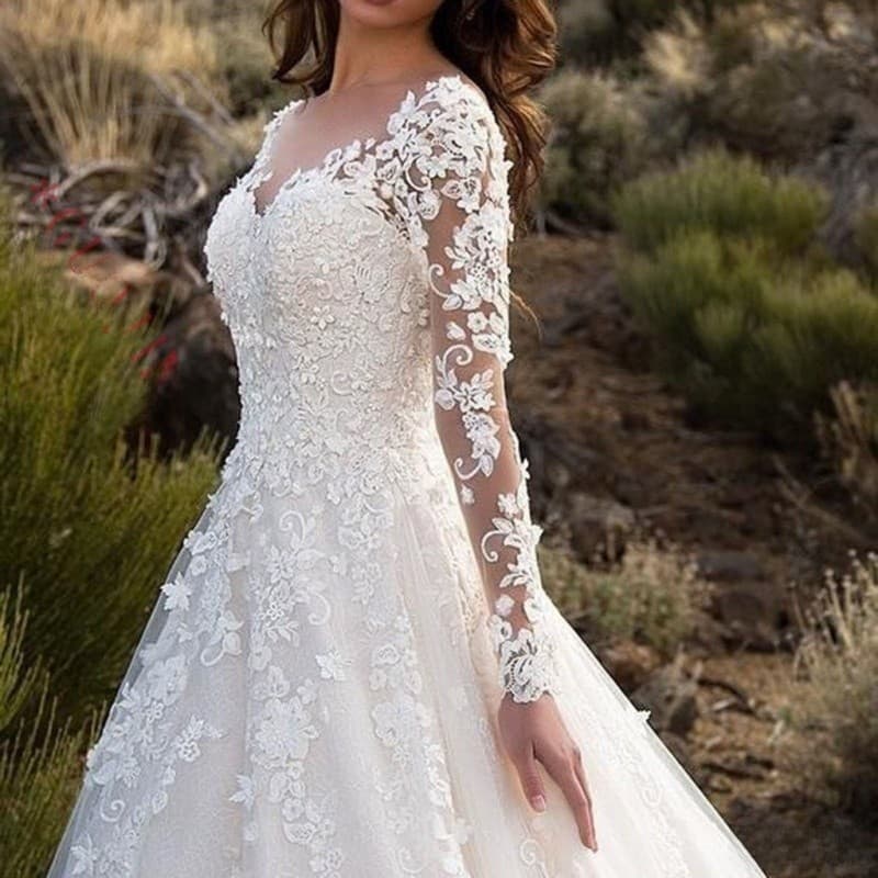 Vestido Longo De Noiva De Manga De Renda Feminino Longa Um Ombro