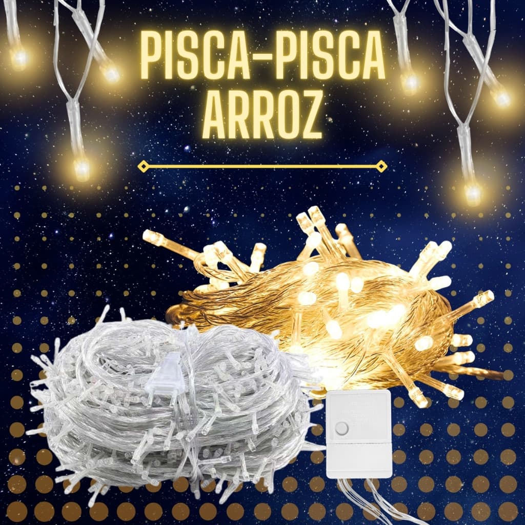 Pisca Pisca Led Natal 100 Leds 8 Funções 10 Metros 110V Amarelo Forte Iluminação