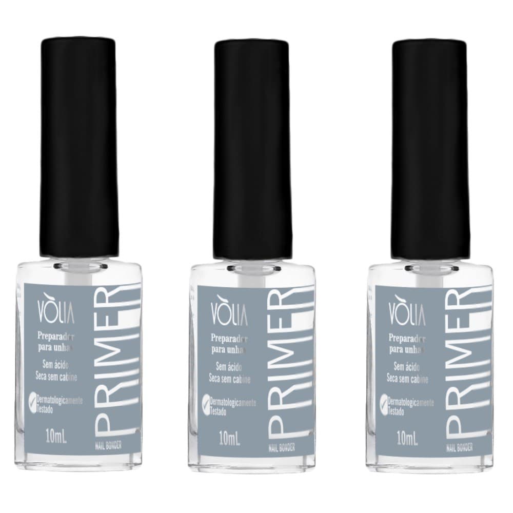 KIT VOLIA 3UN PRIMER NAIL BONDER PREPARADOR UNHAS GEL 10ML