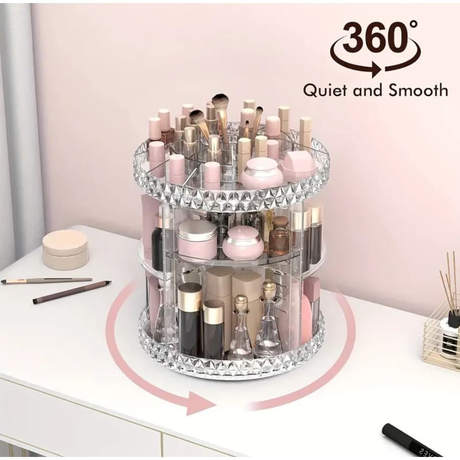 Conjunto de armazenamento de cosméticos, 2 em 1 + caixa giratória de 360° em acrílico, para algodão e cotonetes.
