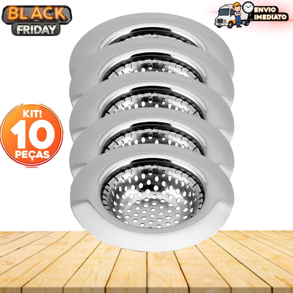 Kit com 10 Ralos de Inox 9 cm para Pia e Banheiro - Universal, Fácil de Limpar e de Alta Durabilidade