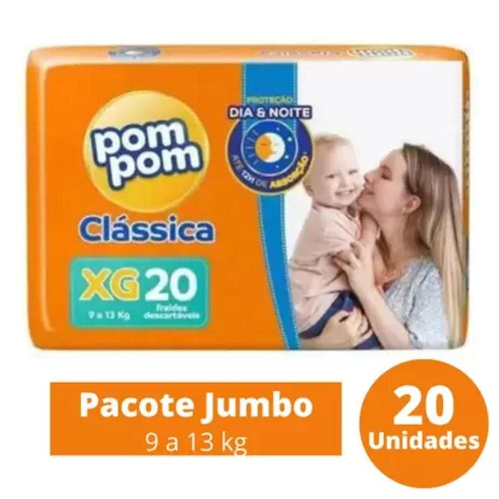 Fralda Pom Pom Clássica Jumbo Tamanho XG - Pacote com 20 Unidades