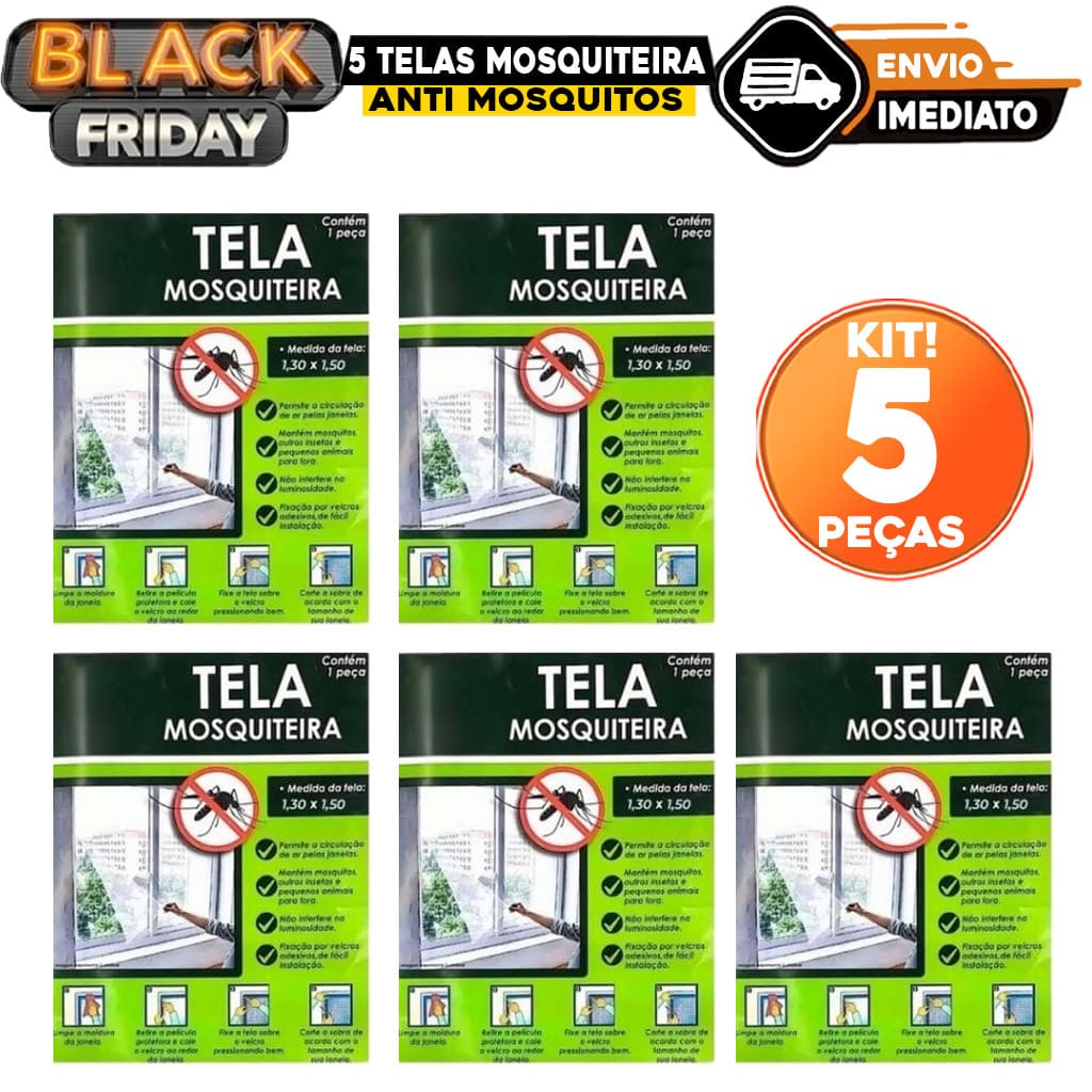 Kit 5 Telas Mosquiteira Ajustável com Autocolante Anti Insetos  Moscas Pernilongo  Escorpião Lagartixa Barata Mosquito