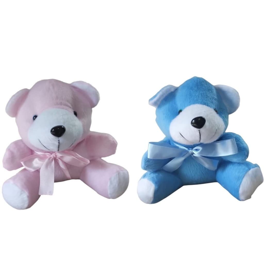 Kit com 2 ursos de pelúcia - Rosa e azul - 20 cm
