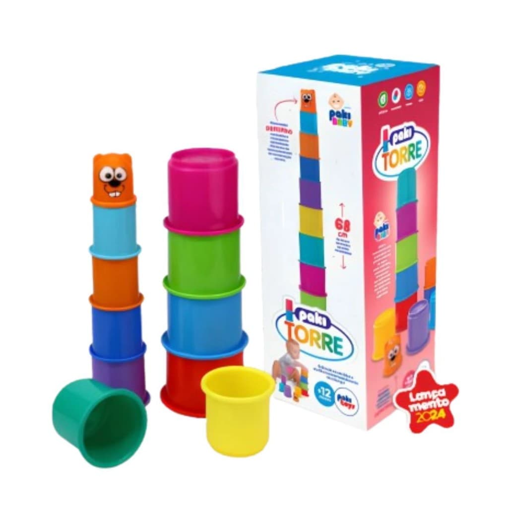 Jogo Pedagógico Torre de Potinhos Coloridos Paki Baby