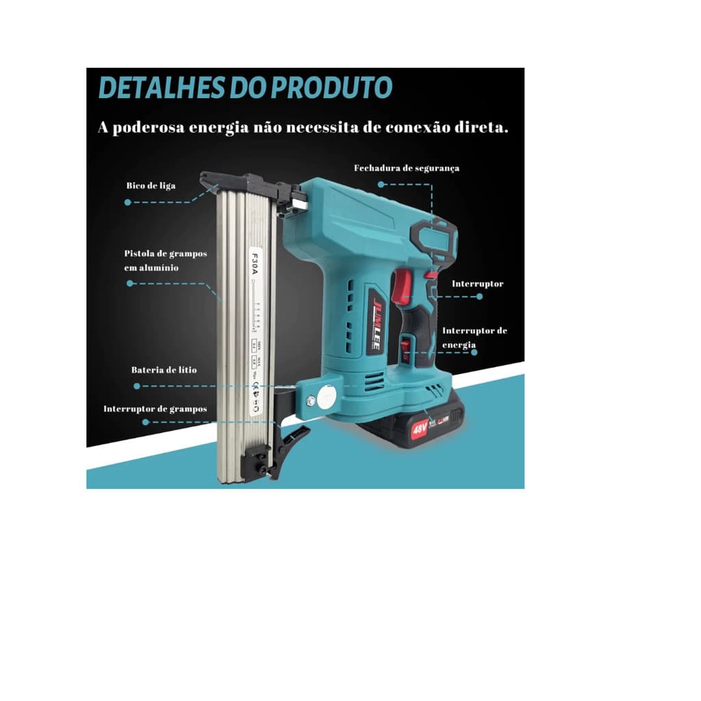 Grampeador Elétrico Sem Fio 2 Em 1 E Pistola De Pinça Pregos Profissional 48v Pregador JUMLEE