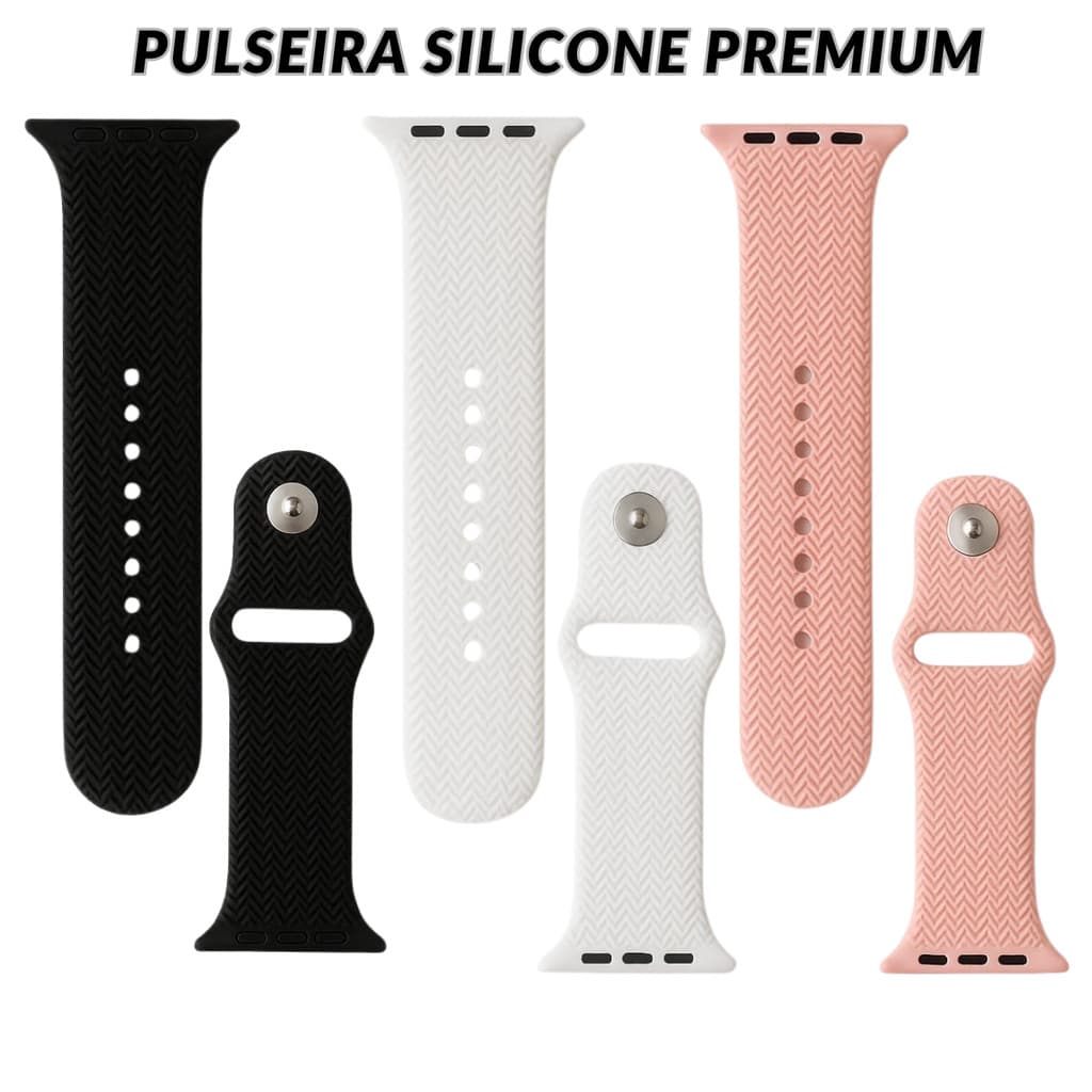 Pulseira Smartwatch Silicone Premium Baixo Relevo Compatível 44mm 45mm 46mm 47mm 49mm