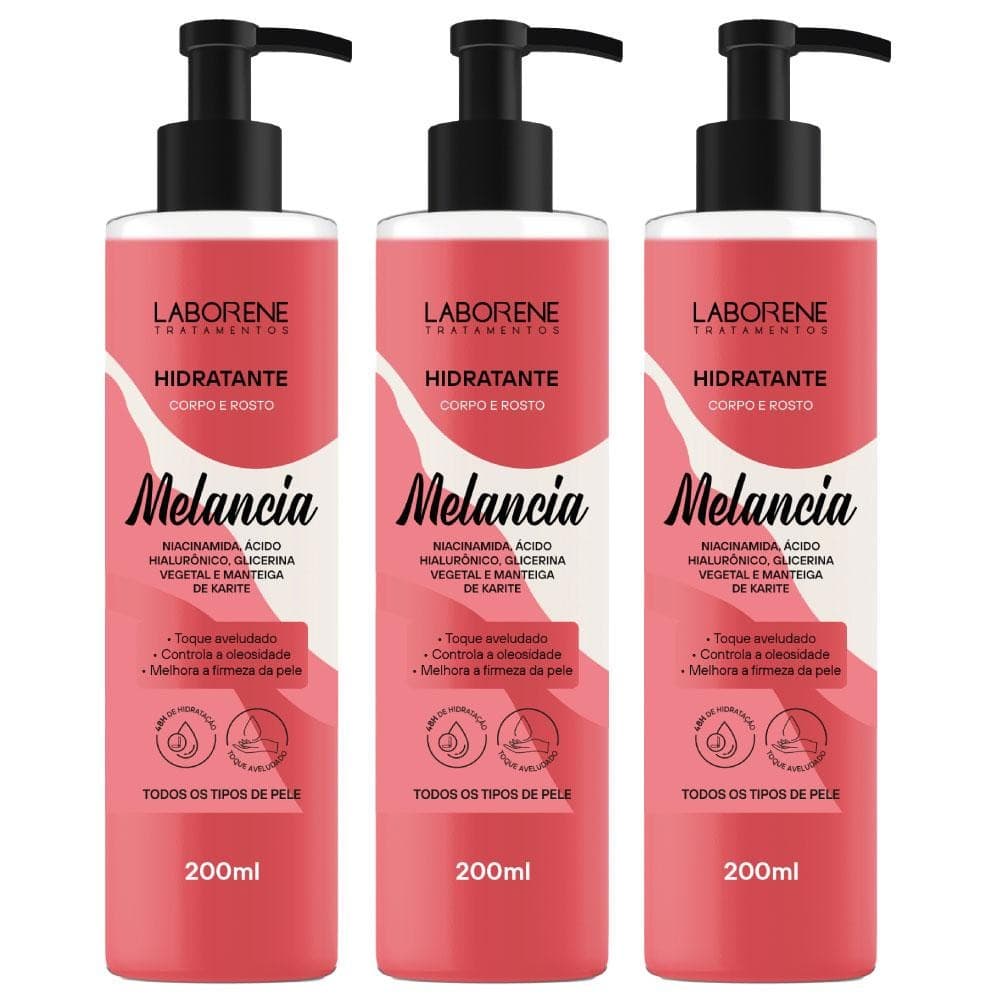 Kit 03 Hidratante Corporal e Facial Melancia Laborene 200ml