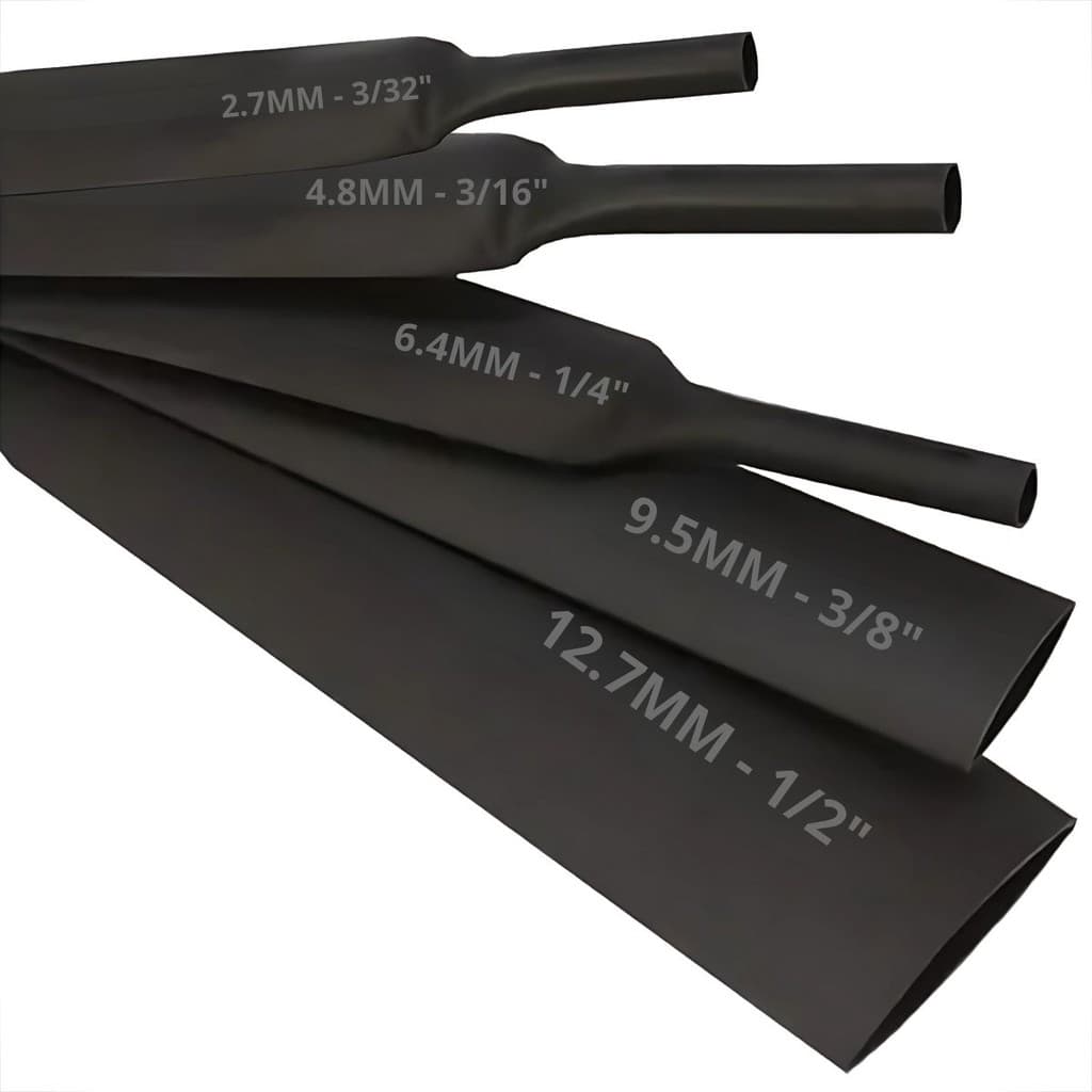 KIT 5 METROS ESPAGUETE TUBO TERMO RETRATIL 2,7 - 4,8 - 6,4 - 9,5 -12,7MM 1 METRO CADA ISOLANTE PRETO
