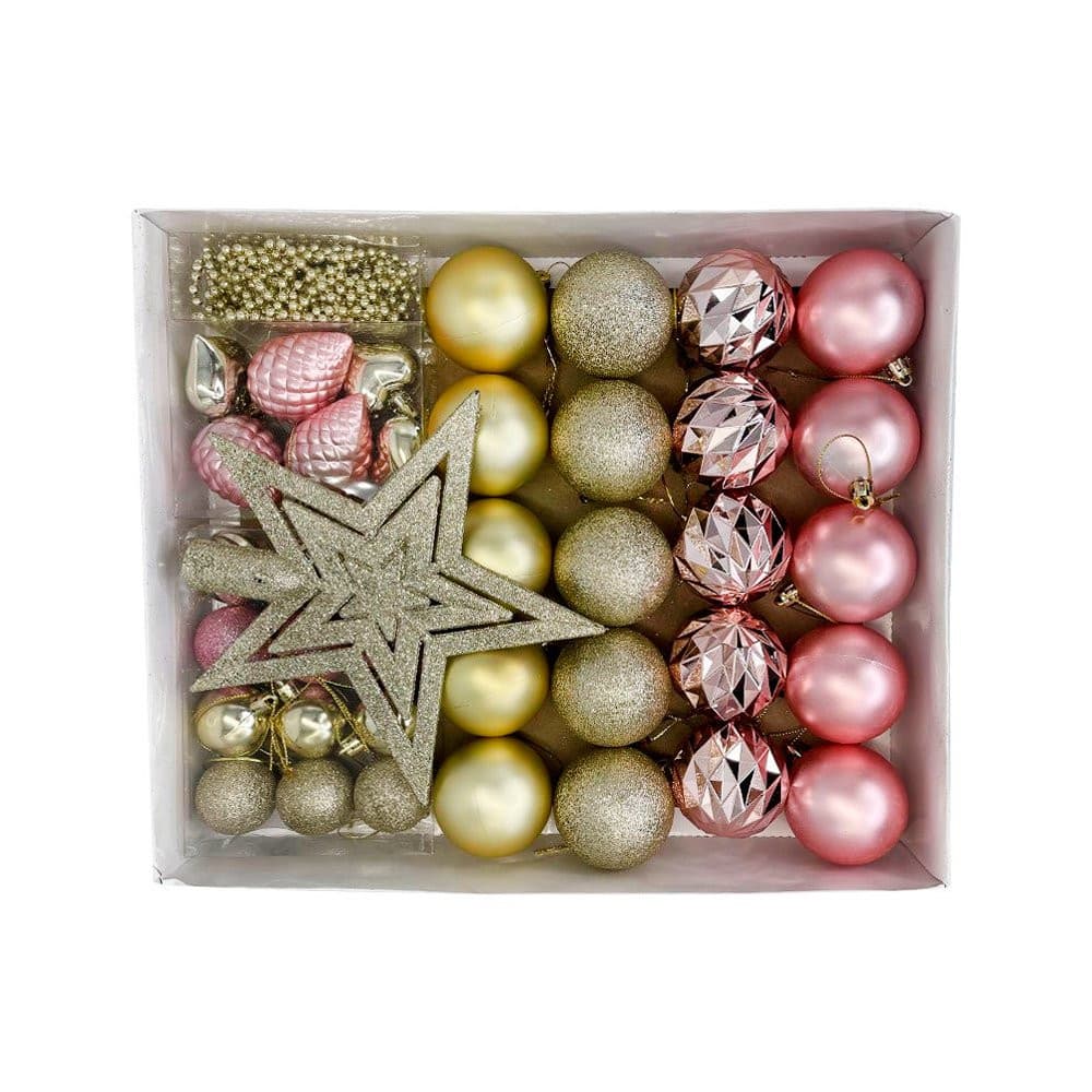 Kit Enfeites de Natal Bolas Estrela Dourado e Rosa Completo