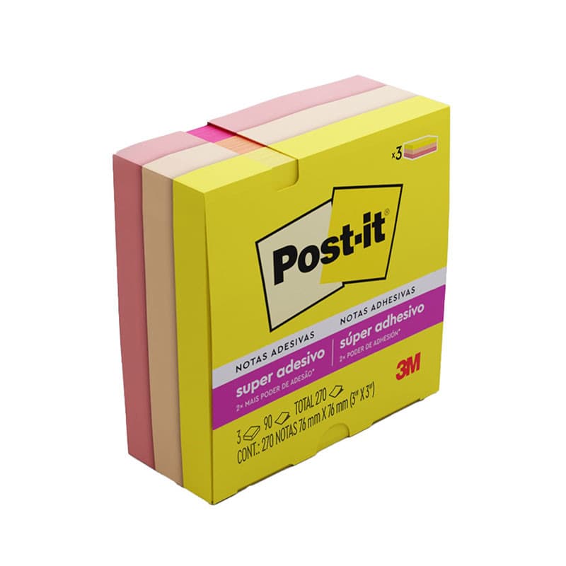 Bloco de notas super adesivas Post-it 654 coleção Alegria 3 blocos 76x76mm 270 folhas 3M