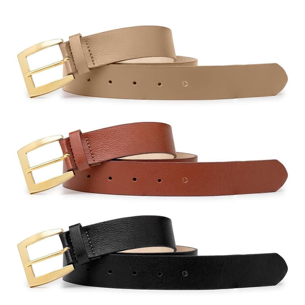 Kit Três Cintos Femininos Luxo Casual 100% Couro Legítimo