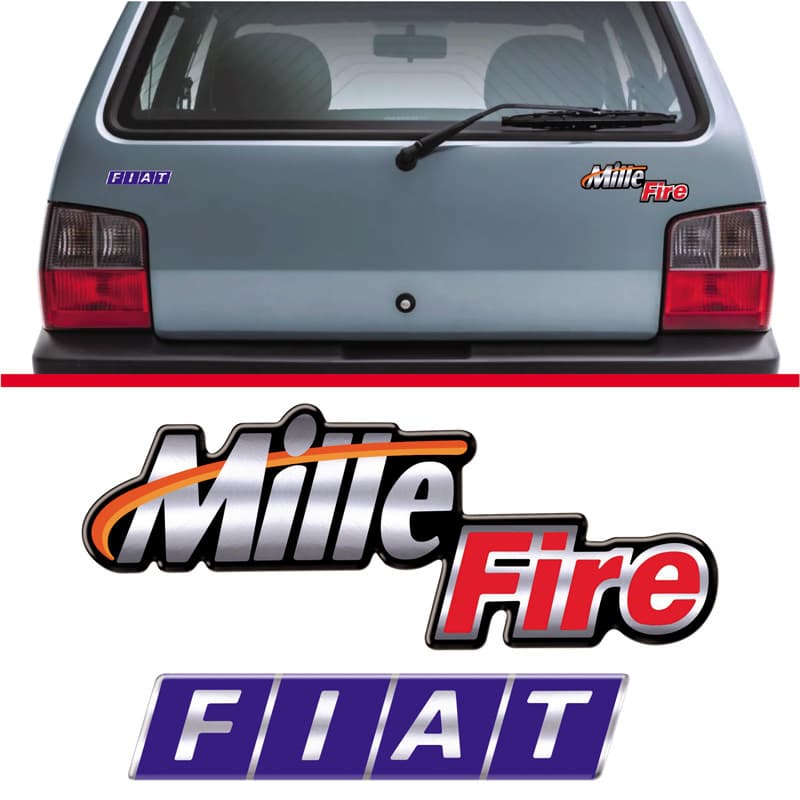 Adesivo kit Emblema Mille Ex + Fiat Para Fiat Uno Resinado
