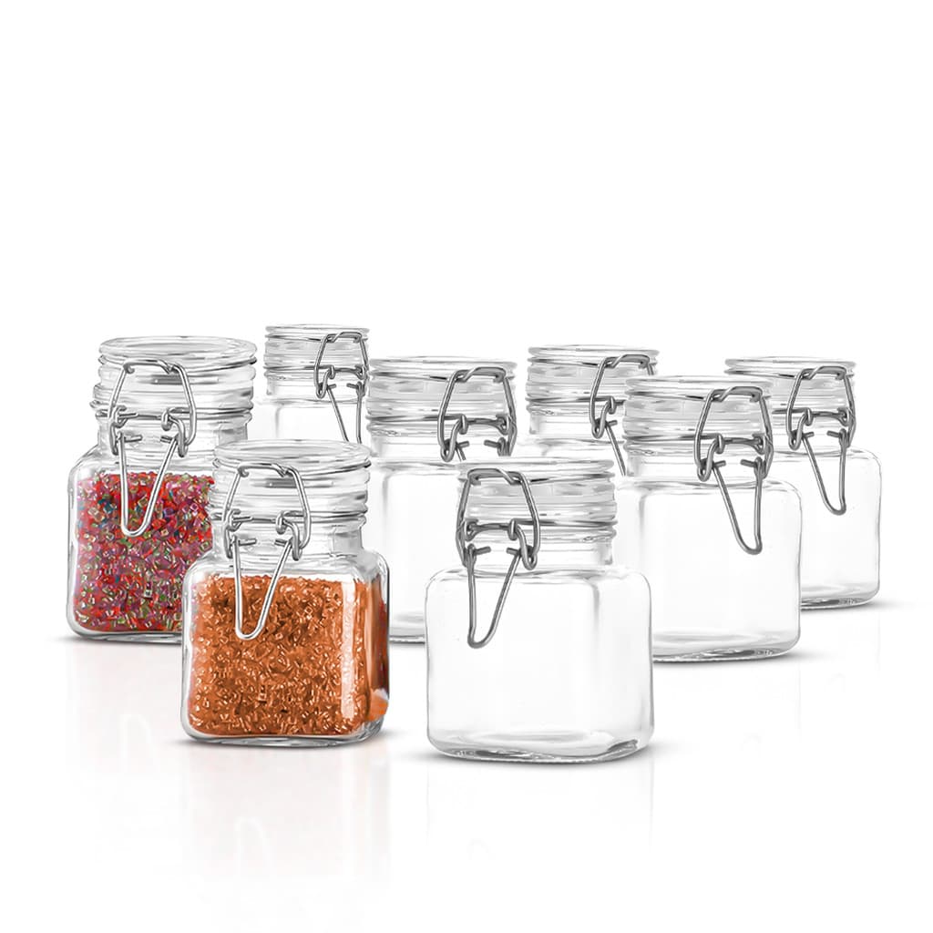 Kit 12 Pote Tempero vidro quadrado tampa hermético 100ML 8 cm potiche conserva