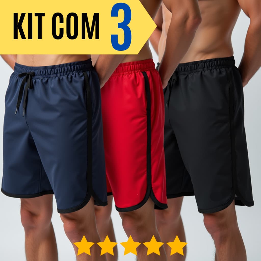 Kit 3 Bermuda Shorts Dry Fit Futebol Academia Colorido Treino Esporte