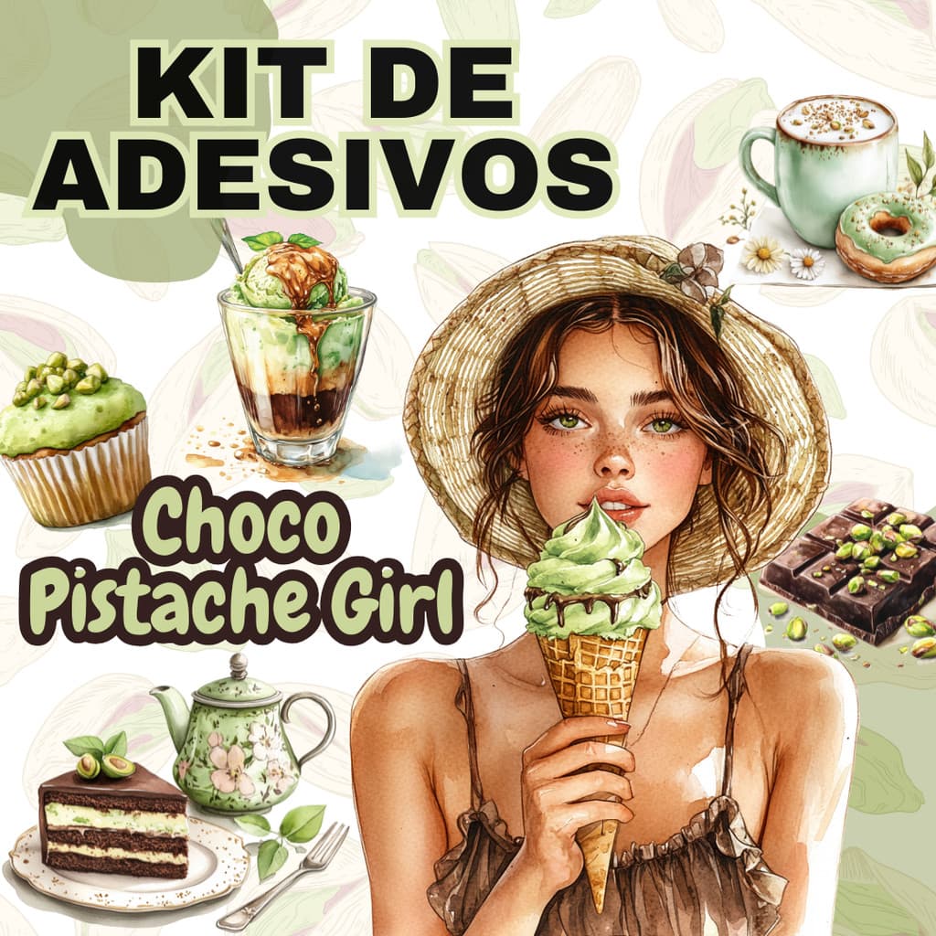 74 Adesivos de Pistache Chocolate Stickers Para Scrapbook Journal