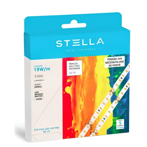 FITA FULL STELLA LED PRO 24V 4000K 19W/M 5 METROS IRC 97 10MM IP20 STL21836/40