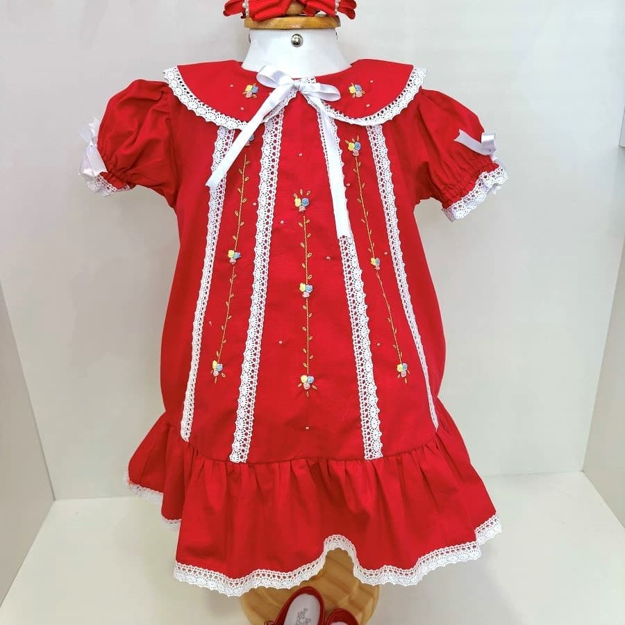 VESTIDO INFANTIL MENINA TRAPÉZIO BORDADO JASMIM NATAL