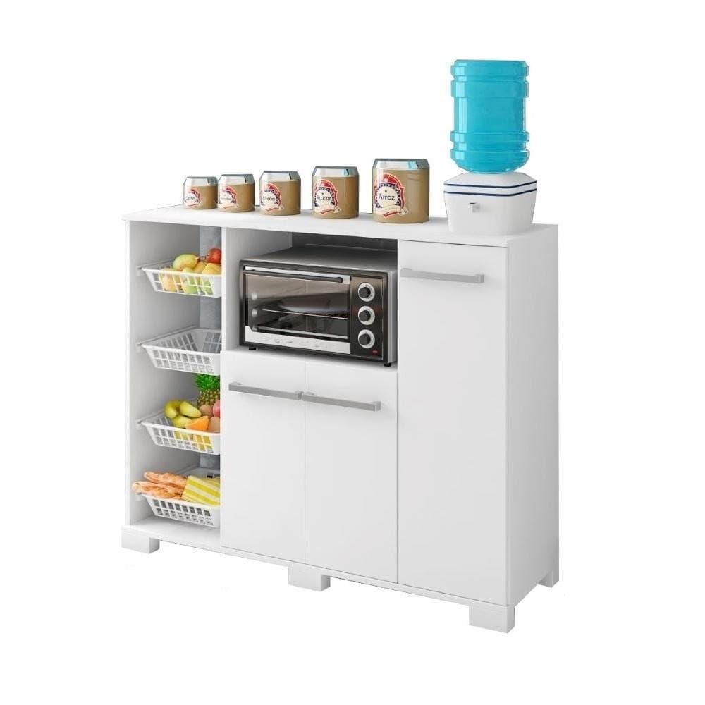 Balcão Multiuso Fruteira 4 Cestos 3 Portas Quenia Branco