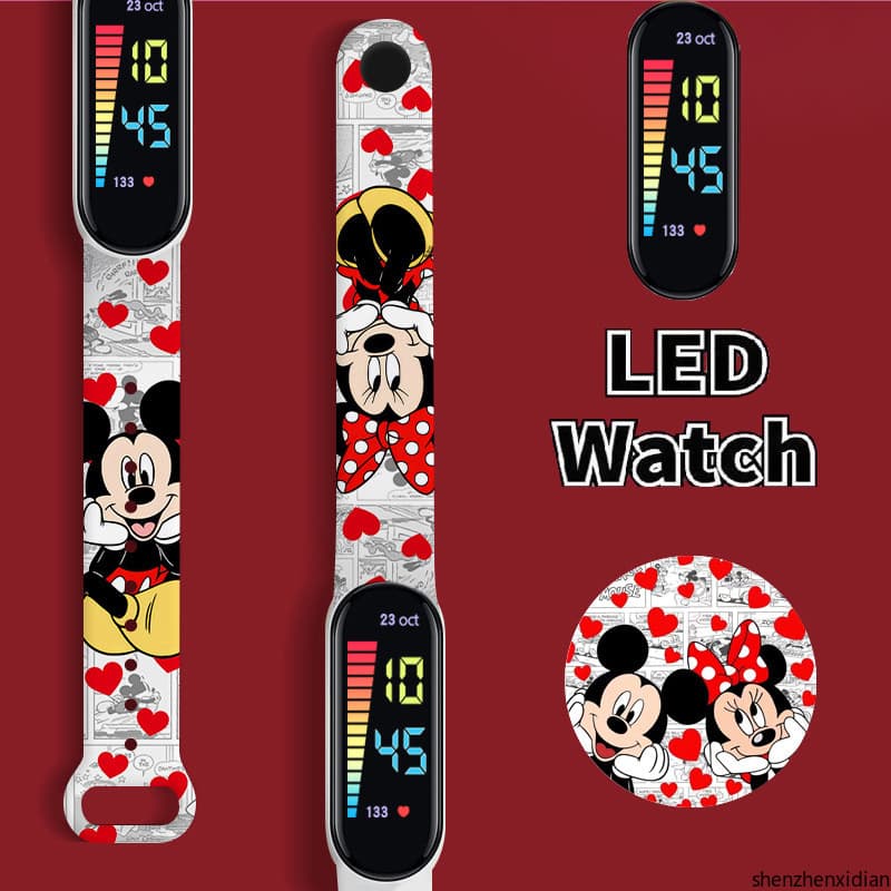 Disney Mickey Minnie 2024 Novo Mi 12 Impresso LED Relógio Eletrônico À Prova D'água Para Mulheres Desenho Animado Estuda