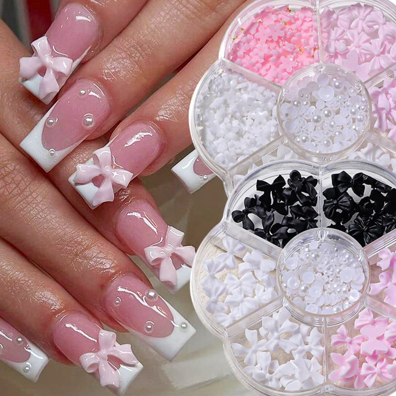 7 Grades Bowknot Decorações Da Arte Do Prego Rosa Fada Aurora Urso Pérola Contas Design DIY Estilos Mistos Acessórios De