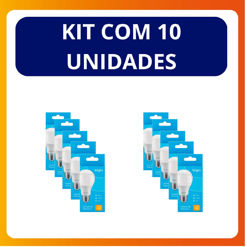 Kit c/10 Unidades Lâmpada Bulbo Led Elgin A60 Bivolt 12w 3000k