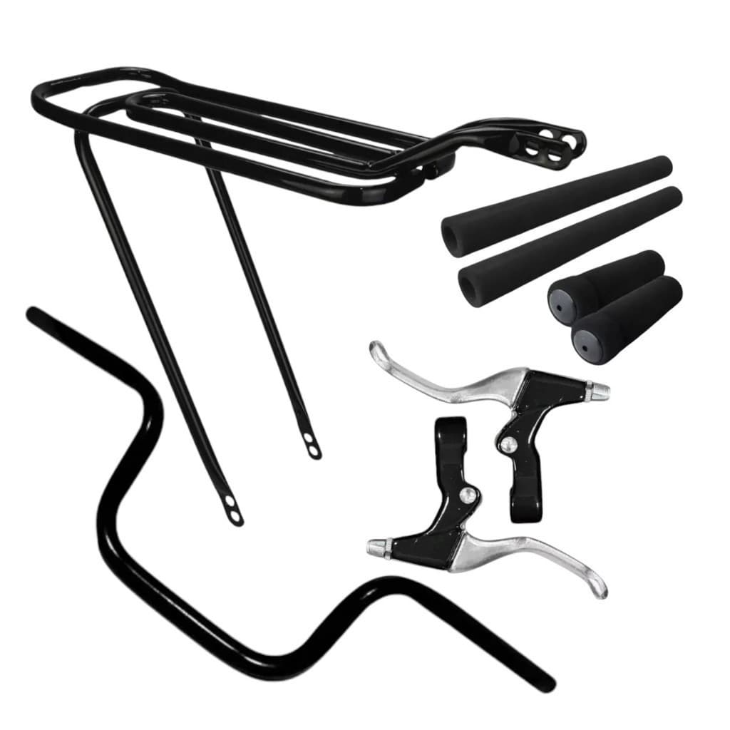 guidão alto tipo cg titan de bicicleta + jogo de manopla + manete + bagageiro bike aro 20 24 26