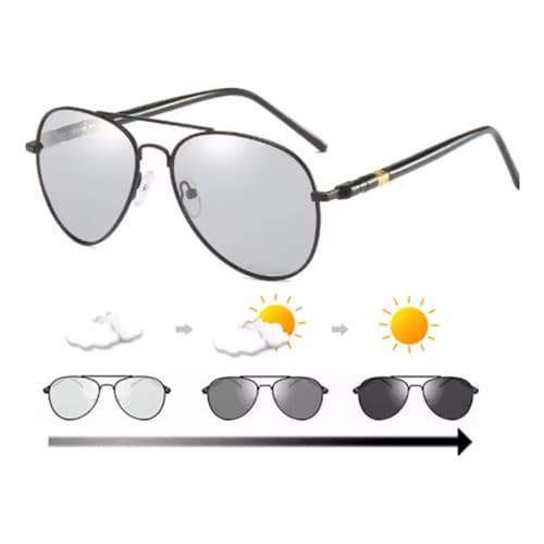 Óculos Masculino Visão Diurna e Noturna Piloto Solar Aviador Escurece No Sol Fotocromáticos Polarizado Lentes Amarelas