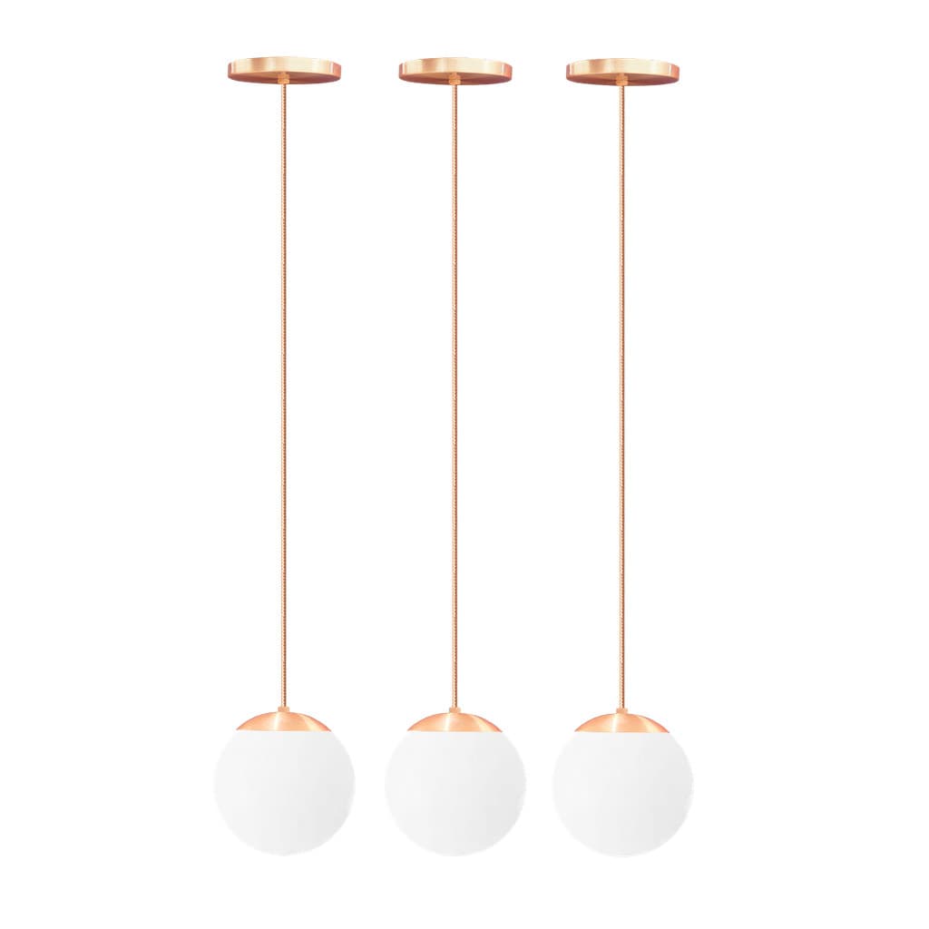 Kit C/3 LUSTRE PENDENTE GLOBO BOLA VIDRO LED JABUTICABA STUTTGART ROSÉ CHAMPANHE - BRANCO FRIO