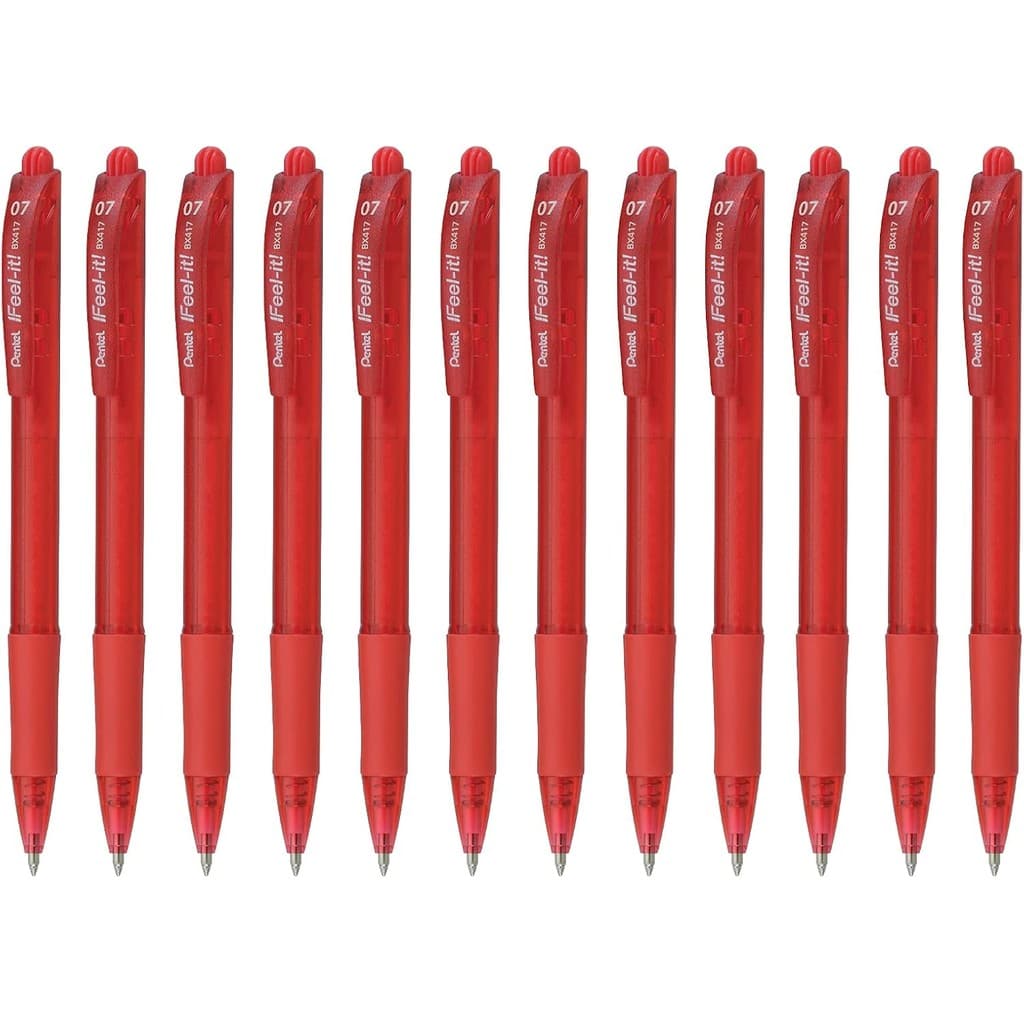 Caneta Esferografica Feel It 0, 7mm Vermelha - Caixa com 12 Unidade(s), Pentel, BX417-B, Vermelha