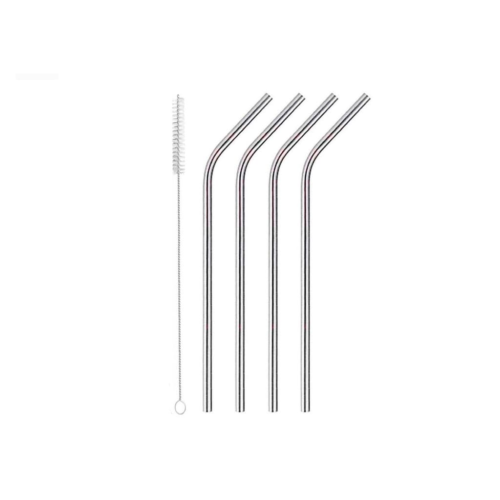 Canudos de Inox Curvos 6mm (4 Peças) + Escova de Limpeza | Sustentáveis e Reutilizáveis | Aço Inox