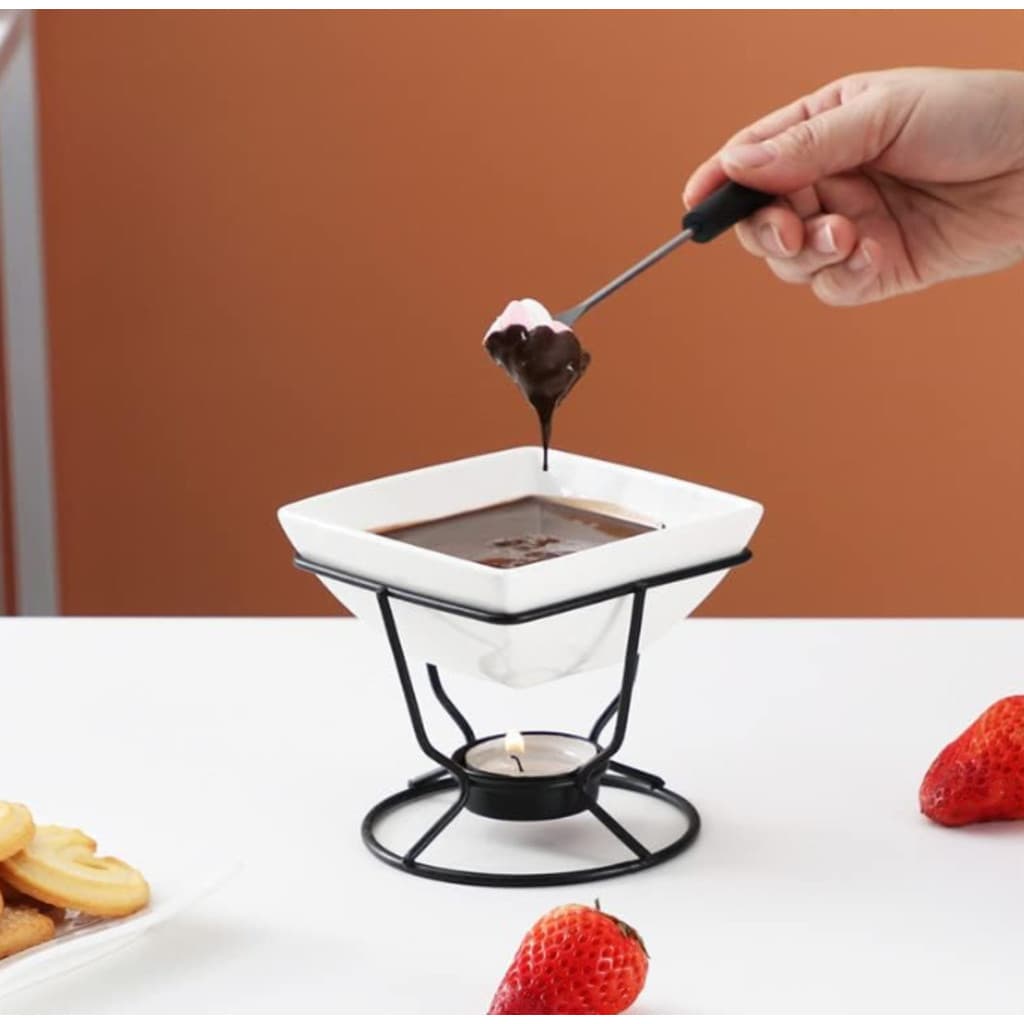 Kit Conjunto De Fondue Panela Cerâmica Antiaderente Chocolate Queijo